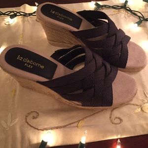 Liz Claiborne fabric wedge slides